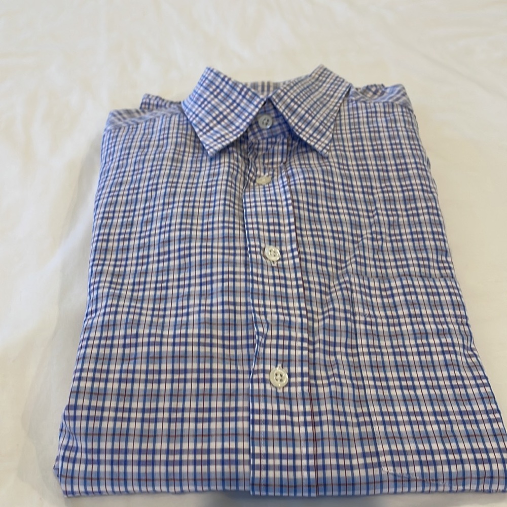 Billy Reid Men L/S Shirt Blue/White/Red Medium